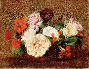 Henri Fantin-Latour, Roses and Nasturtiums in a Vase